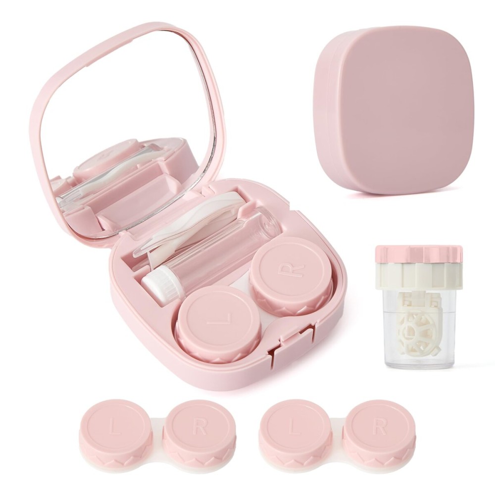 Contact Lens Travel Kit with Cleaner Washer, Portable Contact Box with Mirror Tweezers Remover Tool Solution Bottle for Daily Outdoor