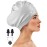 Large Long Hair Swim Cap with Extra Room for Women Men, Silicone Swimming Cap for Long Thick Hair with Ear Plugs Nose Clip Set, Adult Waterproof Swim Hats Bathing Caps to Keep Hair Dry(Grey)