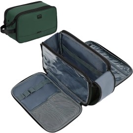 ZEEMO Travel Toiletry Bag for Men, Medium Water-Resistant Double-Sided Full-Open Dopp Kit, Versatile Organizer for Shower and Hygiene Accessories, Bathroom Essentials, Cosmetics, Large, Green