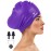 Large Long Hair Swim Cap with Extra Room for Women Men, Silicone Swimming Cap for Long Thick Hair with Ear Plugs Nose Clip Set, Adult Waterproof Swim Hats Bathing Caps to Keep Hair Dry(Purple)