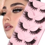 Veleasha Cat Eye Lashes Fluffy Fox Eye Lashes Natural Crisscorss False Eyelashes Faux Mink Lashes Wispy & Lightweight C Curl Lashes 5 Pairs Pack (Fluffpurr)