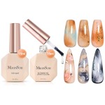 MelodySusie 2PCS Clear Blooming Gel and Top Coat Set for Nail Design, Marble Watercolor UV Gel Nail Polish, Spreading Effect Sheer Painting Gel Nail Art Supplies, Nail Salon Manicure at Home for Women