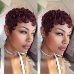 PangDongLai Pixie Cut Curly Human Hair Wigs for Black Women Short Layered Pixie Wigs With Bangs Dark 99j Color Summer Glueless Full Machine Made Short Curly Human Hair Wig