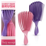 2 Pcs Detangling Curl Brush for Curly Hair Pink & Violet Set - Ergonomic Shell Shape Design and Scalp-Fitting Detangling Brush for Curly Hair and Locks - Easy Tangle Removal Curl Detangler Brushes