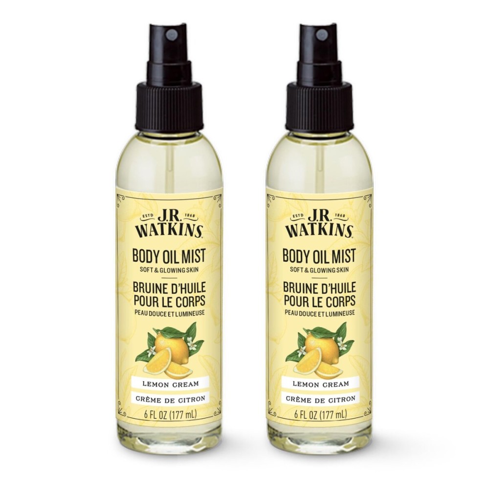 J.R. Watkins Naturally Hydrating Body Oil Mist, Lemon Cream, 6 fl oz, 2 Pack