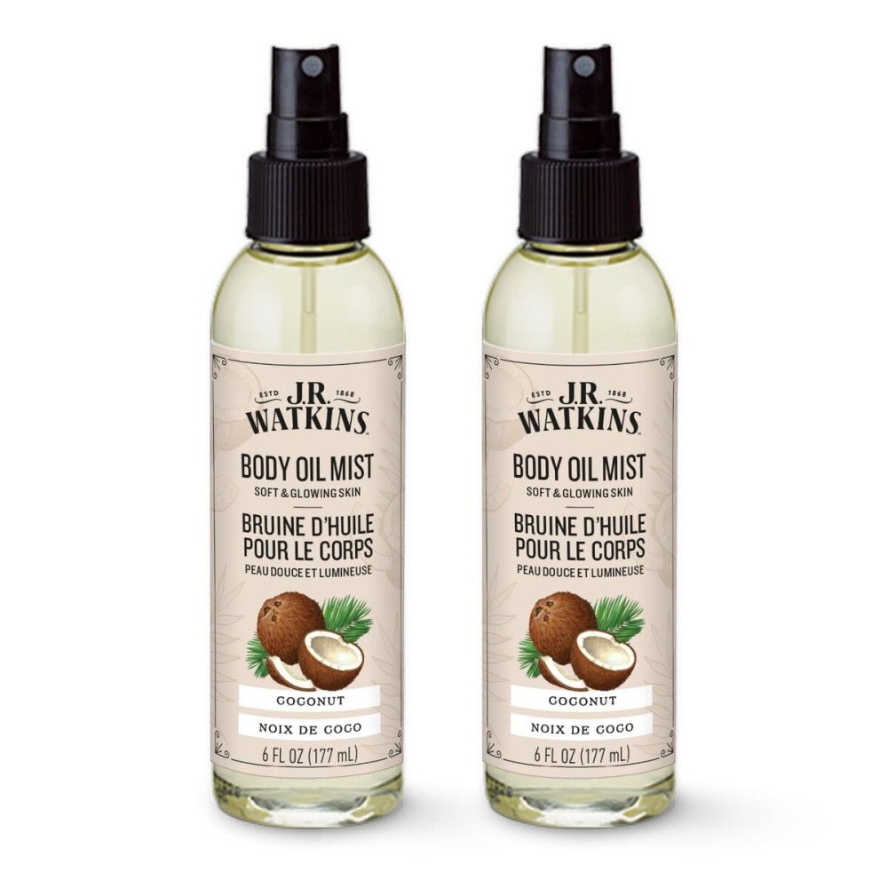 J.R. Watkins Naturally Hydrating Body Oil Mist, Coconut, 6 fl oz, 2 Pack