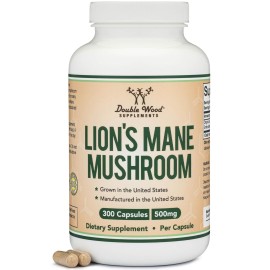 Organic Lions Mane Mushroom Capsules (300 Count), for Focus Support and Immune Health, Third Party Tested and Grown in The USA - by Double Wood