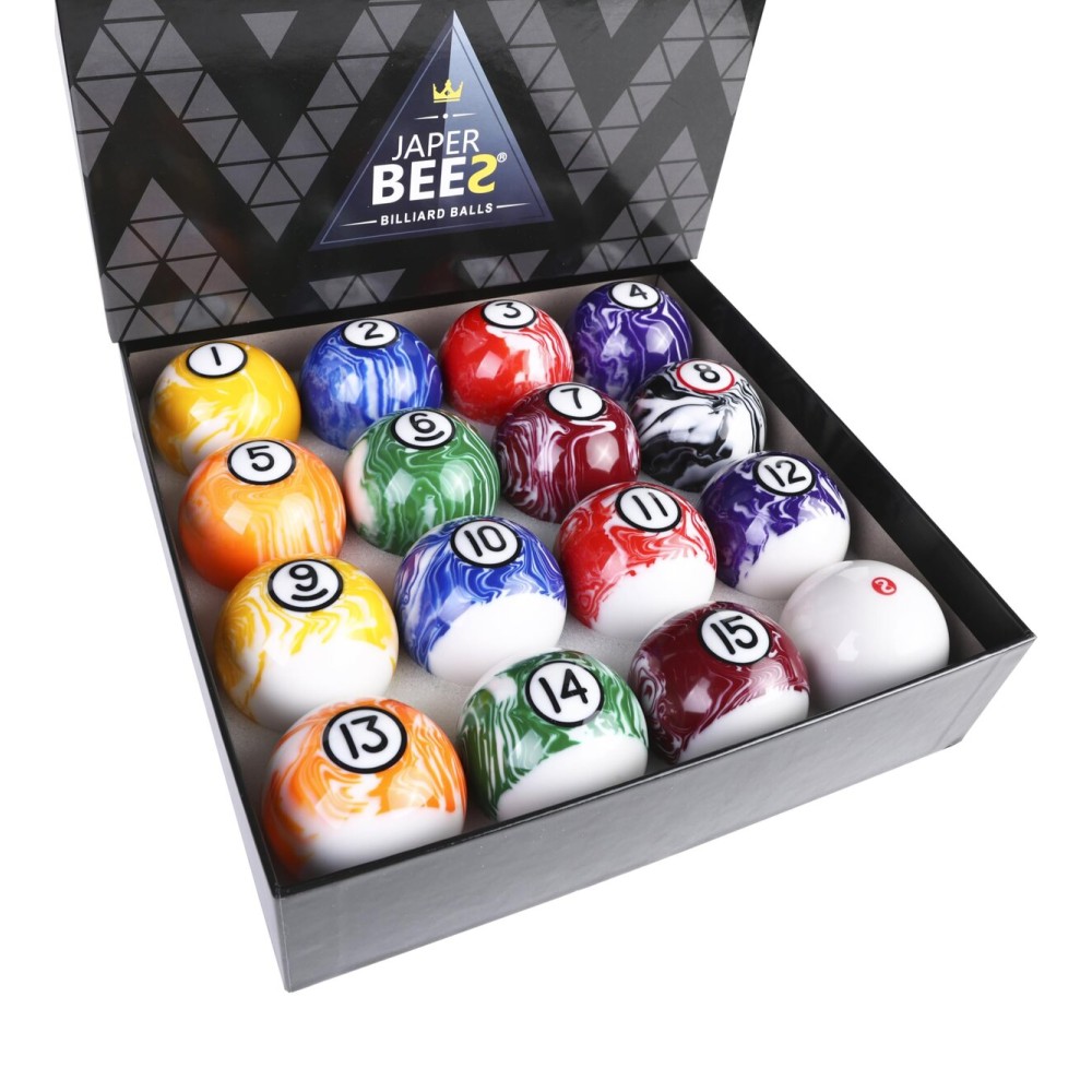 JAPER BEES Billiard Balls Marble White Pool Balls Set 2-1/4 Regulation Size&Weight Complete 16balls
