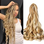 French Curly Braiding Hair 24 Inch P27/613 Soft Synthetic Braiding Hair Pre Stretched Loose Wave Bouncy Crochet Hair 75g/pack for Black Women Hair Extensions for Braids (24inch,2packs,P27/613)