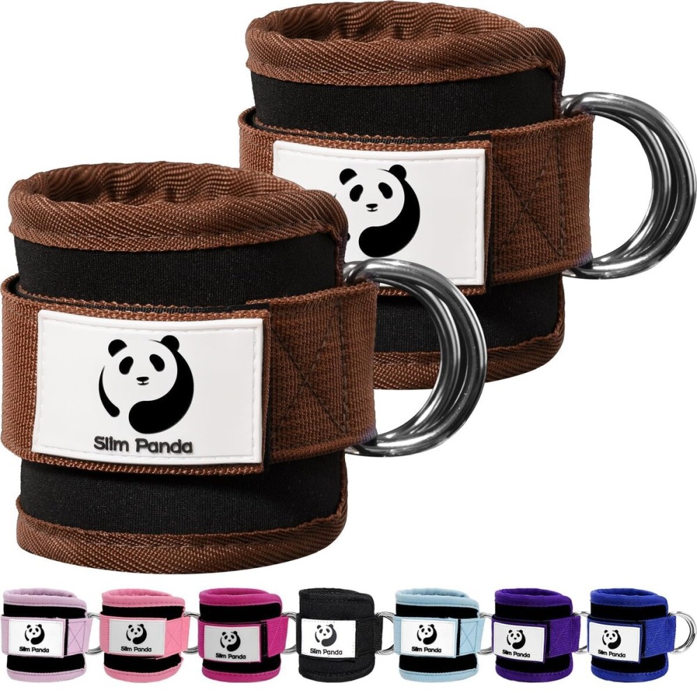 Slim Panda Ankle Strap for Cable Machine,Ankle Cuff for Kickbacks, Booty Hip Abductors,Glute Workouts, Leg Extensions, Curls for Men and Women, Adjustable with Double D-Rings (Pair, Cocoa Brown)