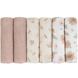 GLLQUEN BABY Receiving Blanket Boy Cotton Muslin Swaddle Blankets Girl Newborn Squares Breathable & Soft Thin Baby Blankets Cloths Double Absorbent Infant Swaddling Wrap - 6 Pack (Sunflower)