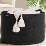 Goodpick Blanket Basket 19.7\'\' x 12.6\'\', Woven Storage Baskets, Cotton Rope Toy Storage for Kids, Home Decor for Living Room, 65L Black