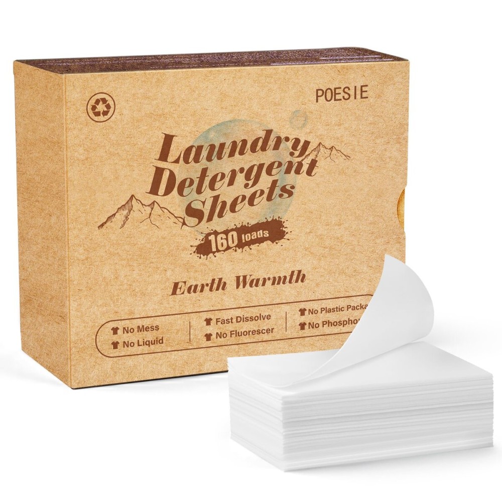 Poesie Laundry Detergent Sheets Earth Warmth Scent 160 Count Road Trip College Dorm Essentials for Travel Washing Sheets Detergent Liquidless Portable No Messy Laundry Strips