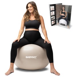 BABYGO Birthing Ball - Pregnancy Yoga Labor & Exercise Ball & Book Set Trimester Targeting, Maternity Physio, Birth & Recovery Plan Included Anti Burst Eco Friendly (Oatmeal, 65cm)