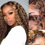 Highlight Lace Front Wig Human Hair 180 Density Brazilian Wet and Wavy Human Hair Wigs for Black Women Curly13x4 Lace Frontal Wig (P4/27 Highlight Color, 16 Inch)