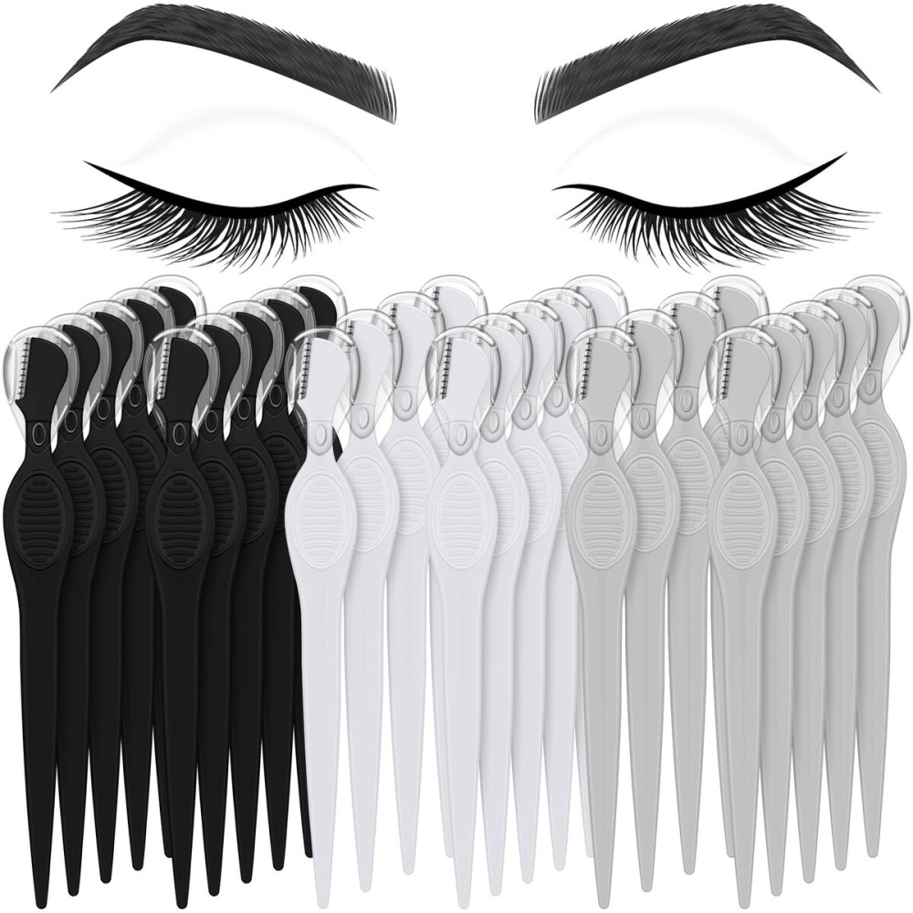 Mudder 28 Pcs Eyebrow Razor Knife Shaver Trimmer Shaver Multipurpose Exfoliating Tool Facial Hair Removal for Women Valentine gift(Black,White,Gray)