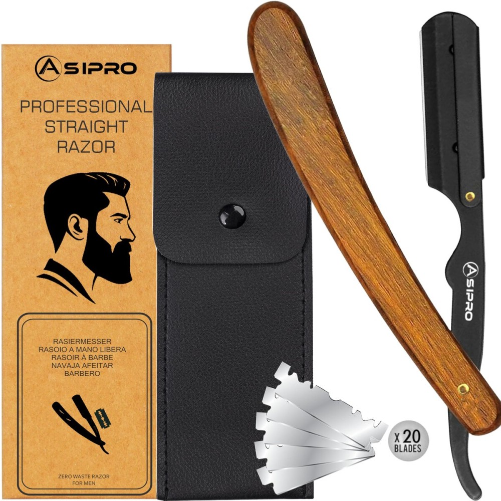 ASIPRO Straight Razors for Men with 20 Straight Edge Razor Blade & Case, Mens Straight Razor for Shaving Navajas Para Barbero Barber Razors for Mens, Straight Razors for Men Kit Beard Razor