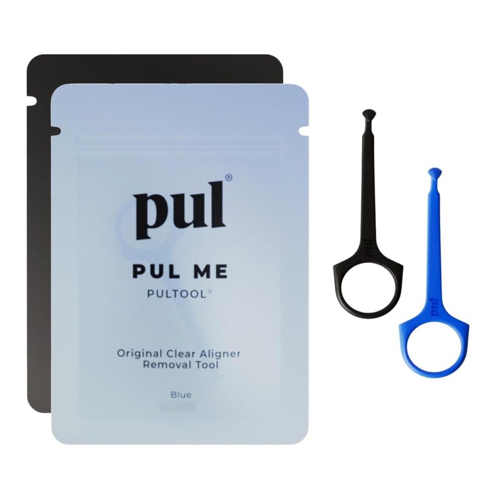 PUL Pack of 2 Reusable Clear Aligner Removal Tool - Compatible with Invisalign, Removable Braces, Retainers & Trays - Easy-to-Use Device Remover, Dental & Oral Hygiene Care Product - Blue, Black