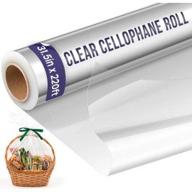 Clear Cellophane Wrap Roll (31.5in x 220ft) Folded Cellophane Wrap for Gift Baskets, Cellophane for Flowers Bouquets