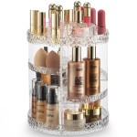 360 Rotating Makeup Organizer Diamond Design - Adjustable Shelf Height and Fully Rotatable - The Perfect Round Spinning Cosmetic Organizer for Bedroom Dresser or Vanity Countertop Storage (Clear)