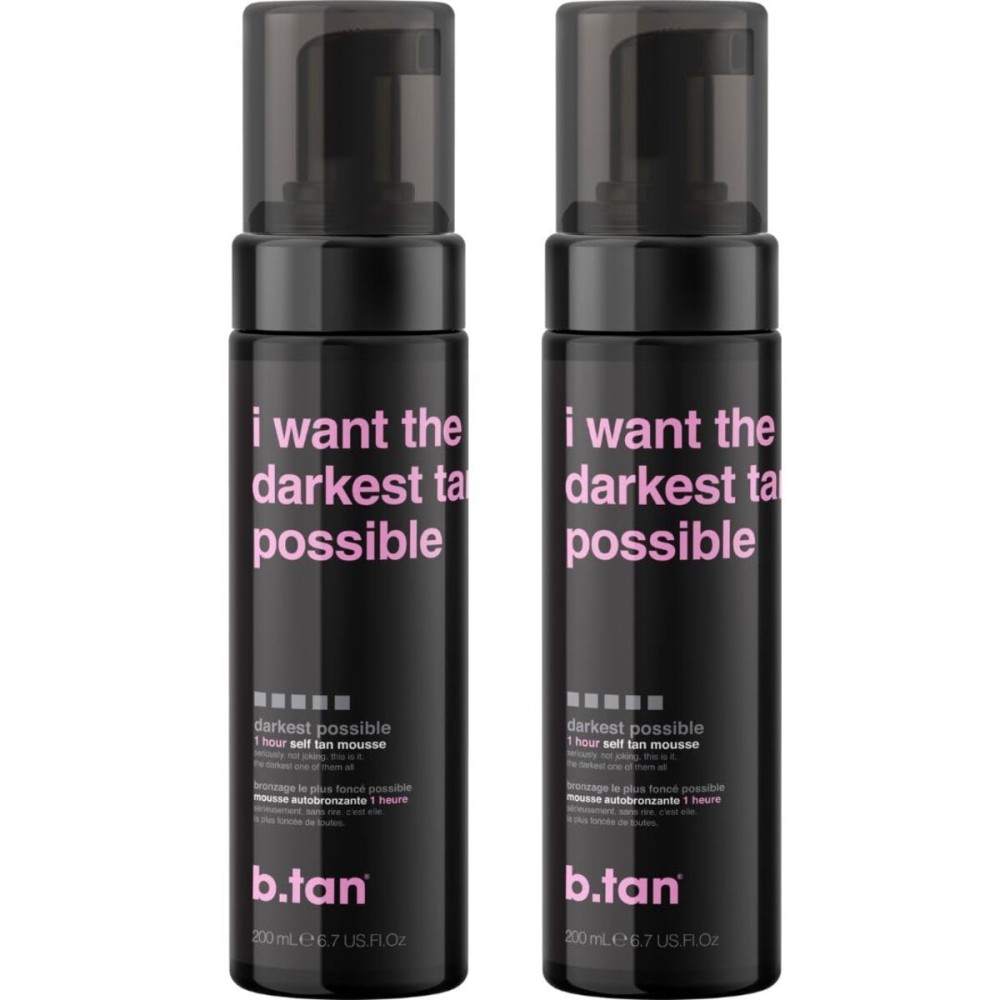 b.tan Ultra Dark Self Tanner Mousse Bundle | I Want The Darkest Tan Possible - Fast, 1 Hour Express Sunless Tanning Foam, Golden Bronzing Glow, Face & Body, No Fake Tan Smell, 6.7 Fl Oz, Pack of 2