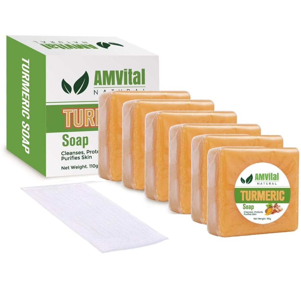 AMVital Turmeric Soap Bar for Face & Body, Smooth Skin, Natural Handmade Soap