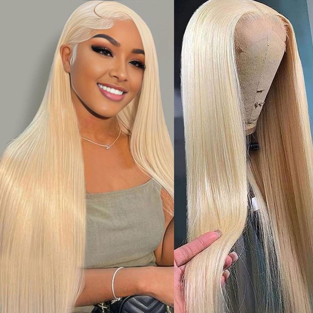 LETMIEO 28 Inch 613 Lace Front Wig Human Hair Pre Plucked Blonde 13x6 HD Straight Lace Frontal Wigs Glueless Wigs Human Hair Blonde Lace Front Wigs