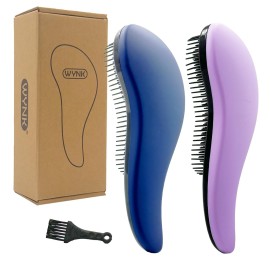 WYNK Detangling Brush 2-Pack - Soft Bristle Hairbrush Set (Prussian Blue & Lilac) for Adults & Kids, Gentle Knot Remover for Curly/Straight/Wet Hair