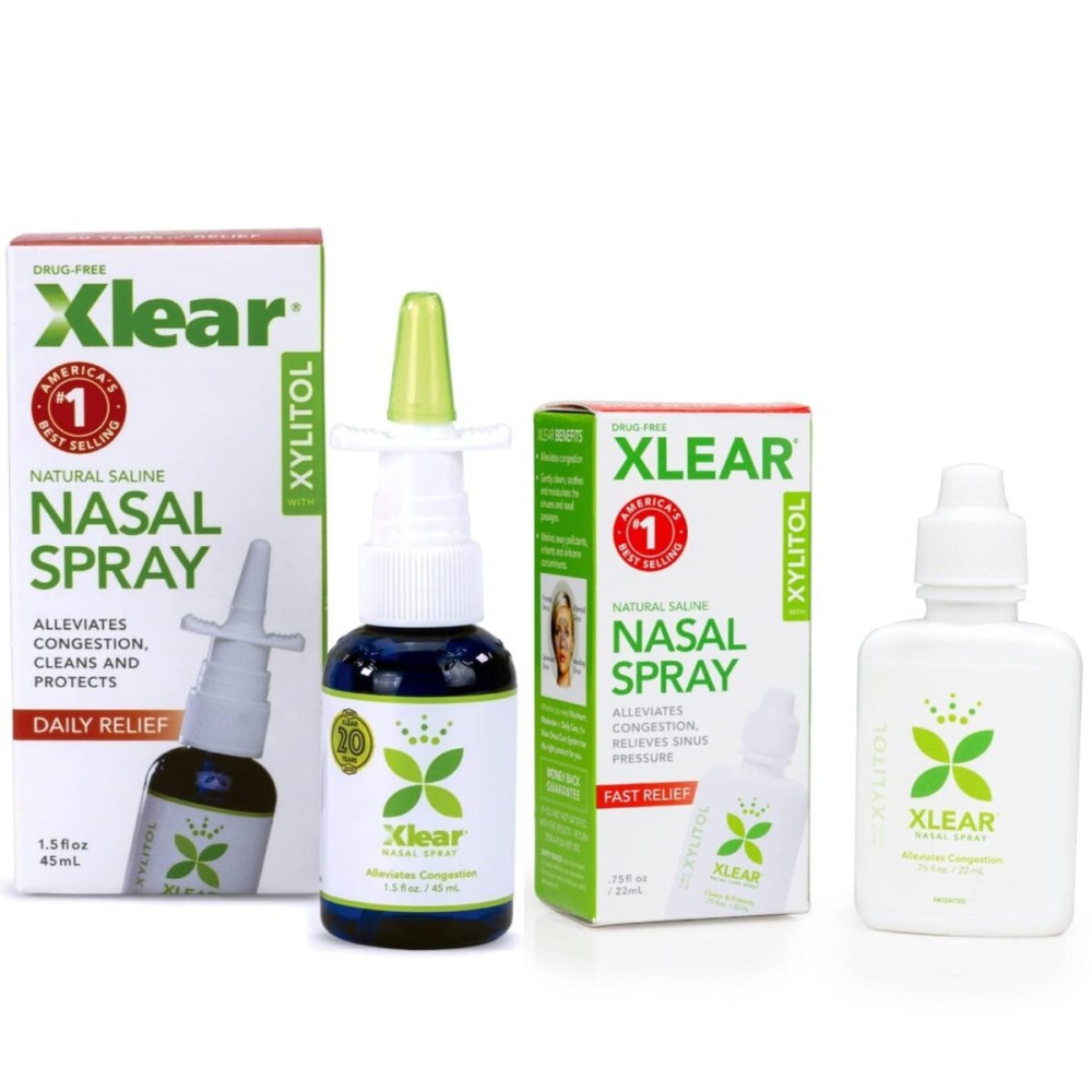 Xlear Natural Xylitol Nasal Spray, Regular and Travel Size Bundle, 1.5 fl oz & 0.75 fl oz (Pack of 2)