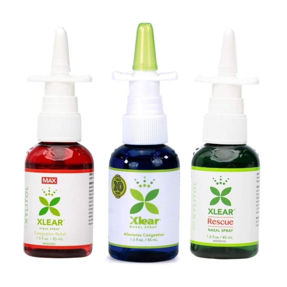 Xlear Natural Xylitol Nasal Spray The Power Trio Bundle of Regular, Rescue and Max Saline Nose Spray, 1.5 fl oz (Pack of 3)