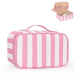 Relavel Travel Makeup Bag, Small Floral Cosmetic Bag with Makeup Brush Compartment, Portable Makeup Pouch for Women, Double Layer Makeup Organizer Bag Cute Toiletry Bag, Wide Strip