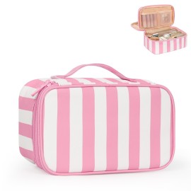 Relavel Travel Makeup Bag, Small Floral Cosmetic Bag with Makeup Brush Compartment, Portable Makeup Pouch for Women, Double Layer Makeup Organizer Bag Cute Toiletry Bag, Wide Strip