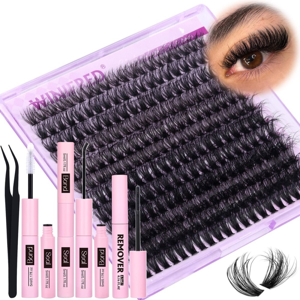 Winifred Lash Clusters Kit 50D Fluff Eyelash Clusters with Lash Bond and Seal Lash Remover Lash Extension Kit 10-16mm DIY Individual Lashes with Lash Tweezers