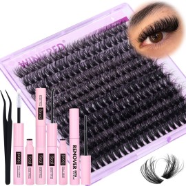 Winifred Lash Clusters Kit 50D Fluff Eyelash Clusters with Lash Bond and Seal Lash Remover Lash Extension Kit 10-16mm DIY Individual Lashes with Lash Tweezers