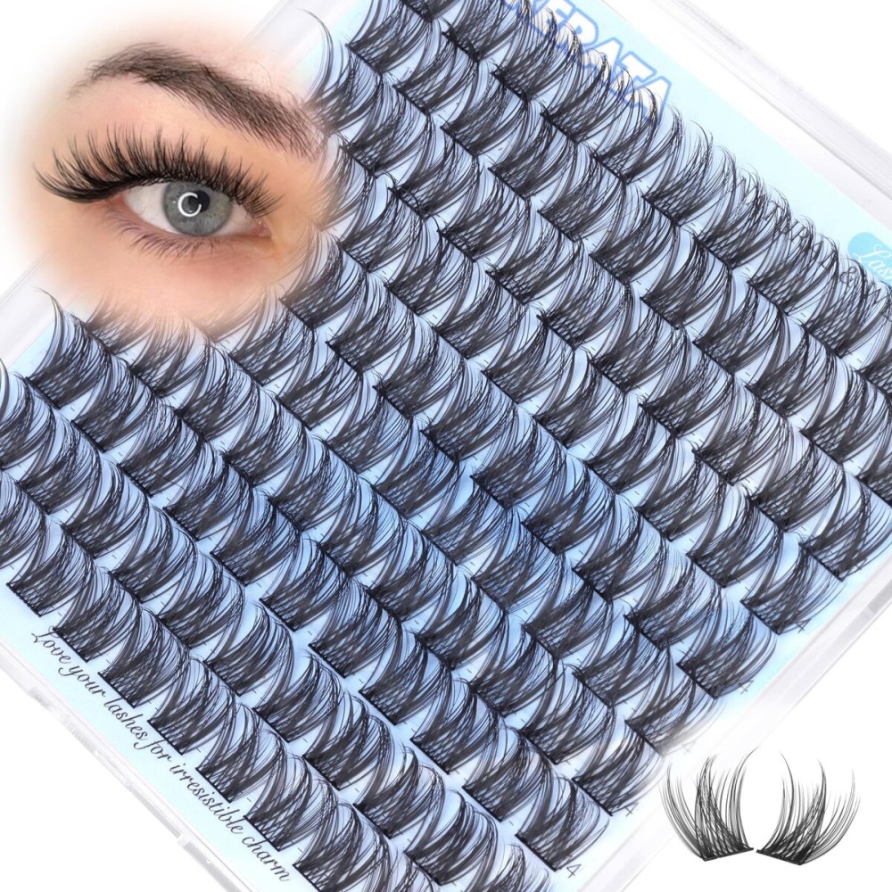 PHKERATA 14mm Natural Cluster Lashes Wispy Eyelash Clusters DIY Individual Lashes C Curvature Eyelash Extensions for Daily Wear with Soft Lash Band
