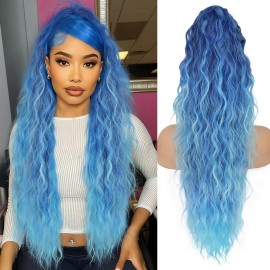 ORSUNCER Ponytail Extension Claw 30 Curly Pony Tail Clip in Claw Hair Extensions Fluffy Natural Looking Synthetic Hairpiece for Women Blue gradient