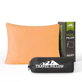 PEUJEW Small Shredded Memory Foam Pillow, Camping Pillow Travel Pillow - Compressible Medium Firm, Breathable Cover, Ideal Backpacking Hiking, Airplane and Car (Apricot Yellow, M)