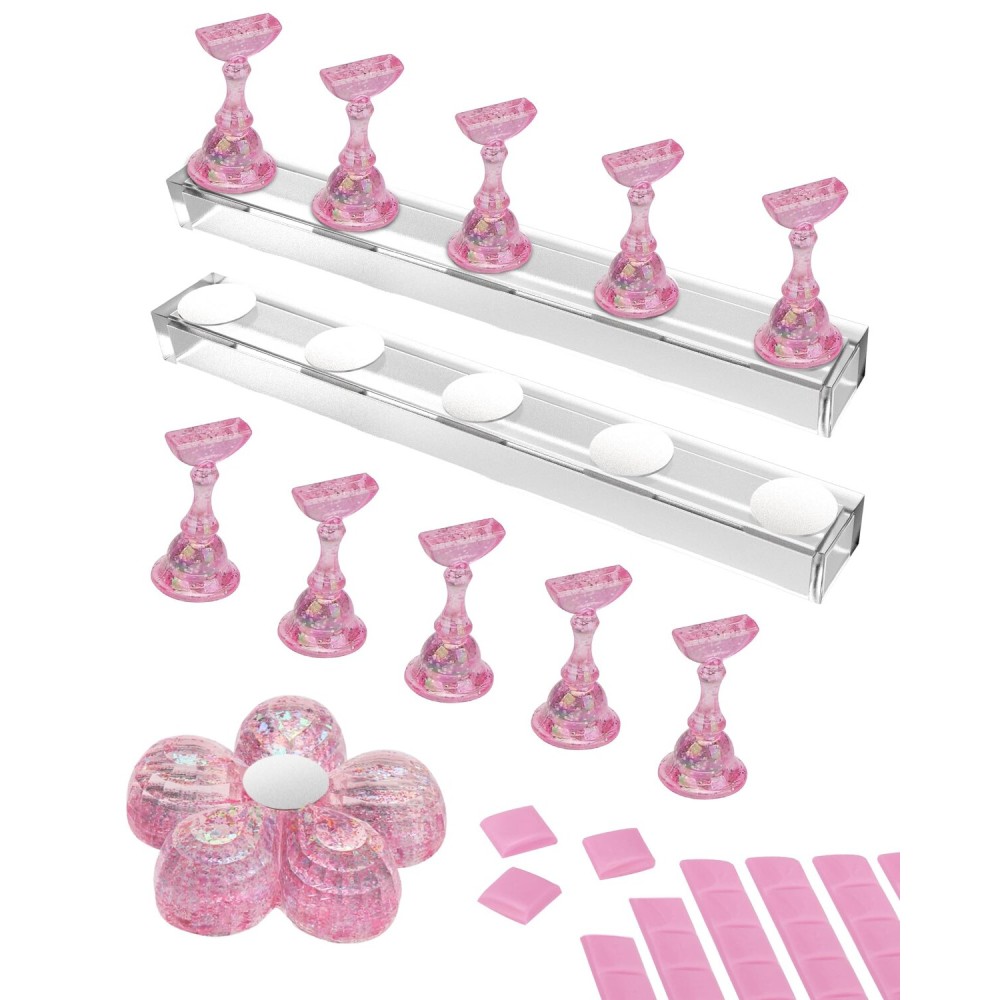 Difenni Nail Stand for Press Ons, Nail Holder for Painting Nails, Magnetic Fake Nail Stands Tips, 3 Nail Holder with Double-sided Tape Practice Nail Art Tools