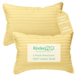 kinder Fluff Toddler Pillow (2Pack) 10x15in - First Pillow for Kids Age 2+, 100% Cotton Sateen Stripes Shell 300T, Down Alternative Fill, Machine Washable - Children & Travel Cushion - Yellow - XS