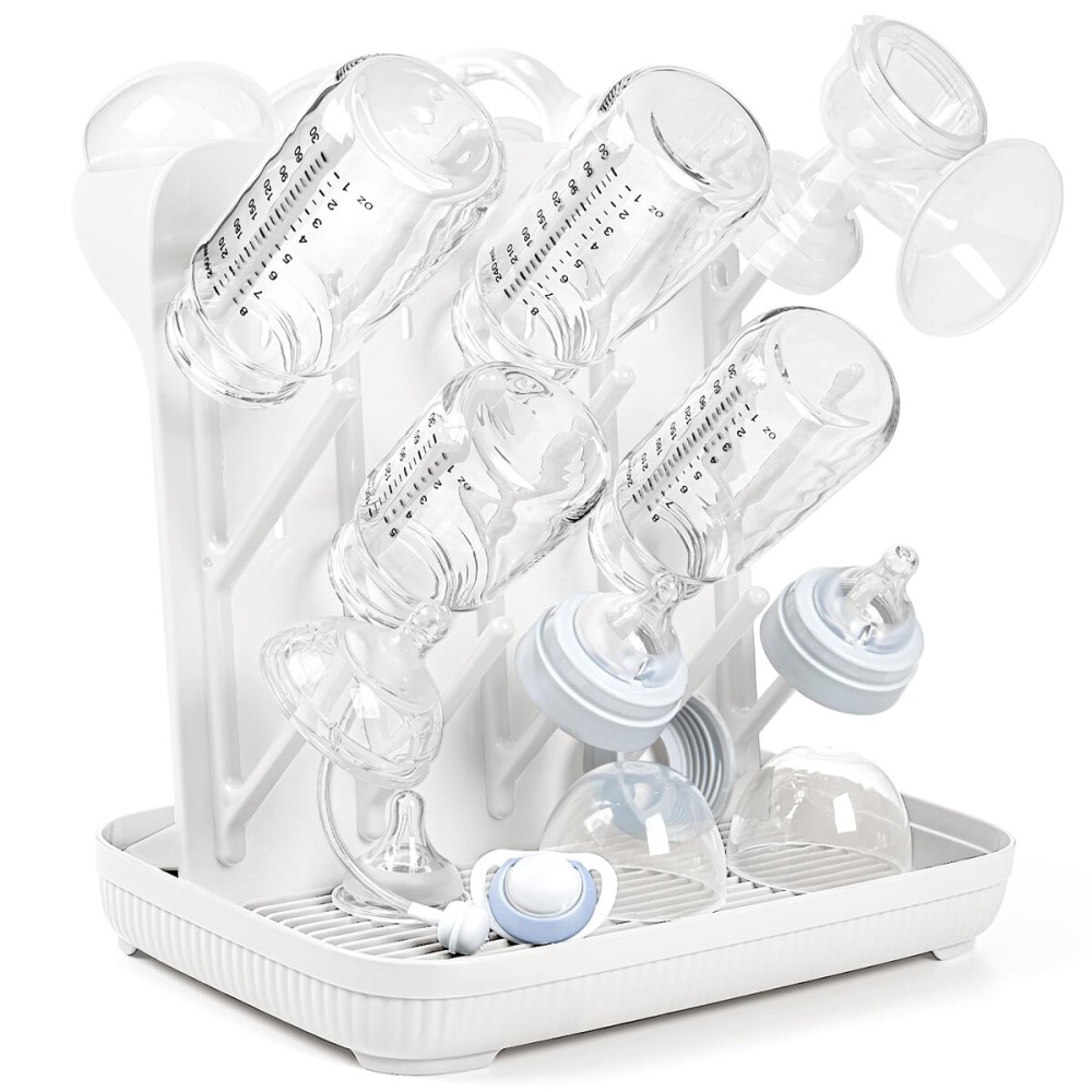 Termichy Baby Bottle Drying Rack: Large Vertical Bottle Dryer Rack Holder - Space Saving Standing Drying Rack for Baby Bottles and Pump Part Cleaning (White)
