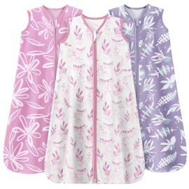 Unnivoll Baby Sleep Sack 0-6 Months 3 Pack 100% Cotton Lightweight 0.5 TOG Wearable Blanket Baby Sleep Bag with 2-Way Zipper for Newborn Infant Purple Leaf
