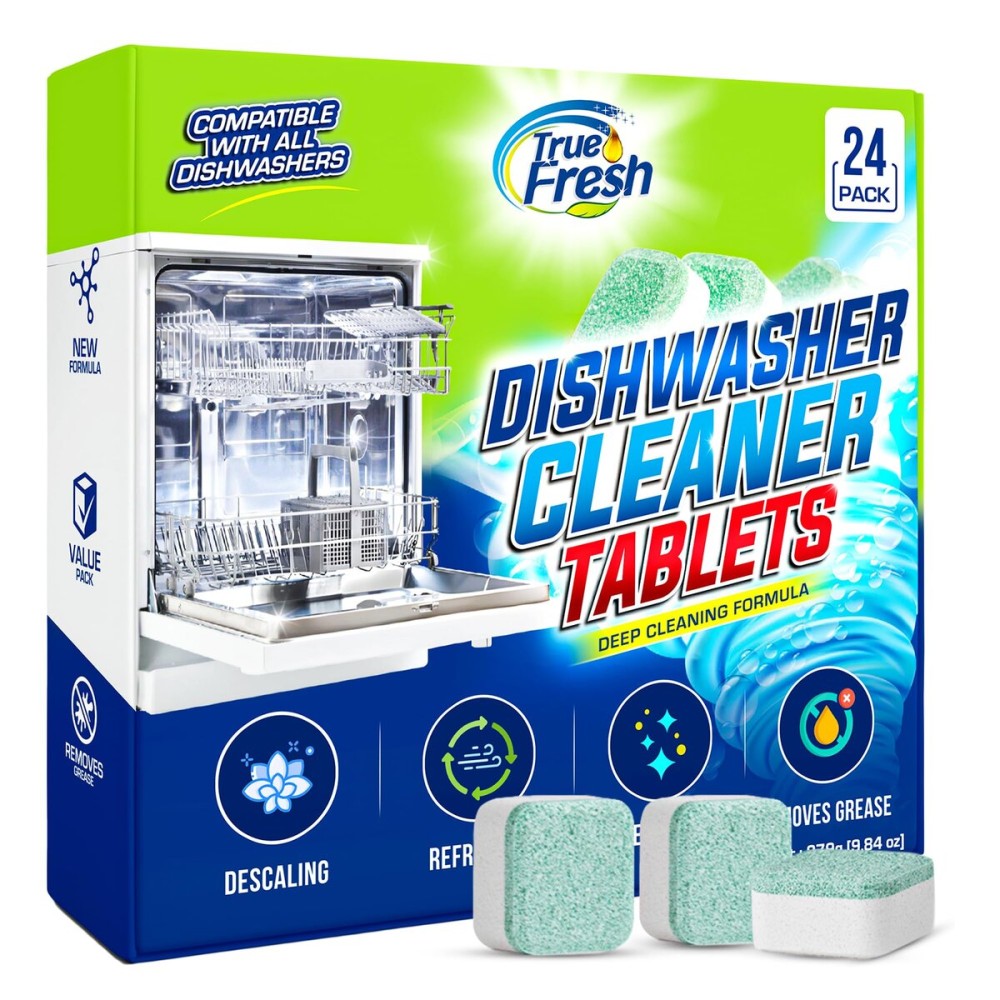 True Fresh Dishwasher Cleaner & Deodorizer Tablets 24-Pack - Deep Clean, Fresh, Sparkling Dishwasher Cleaning Tablets for Spray Arms, Filters & Drains - Removes Grease, Residue & Hard Water Buildup