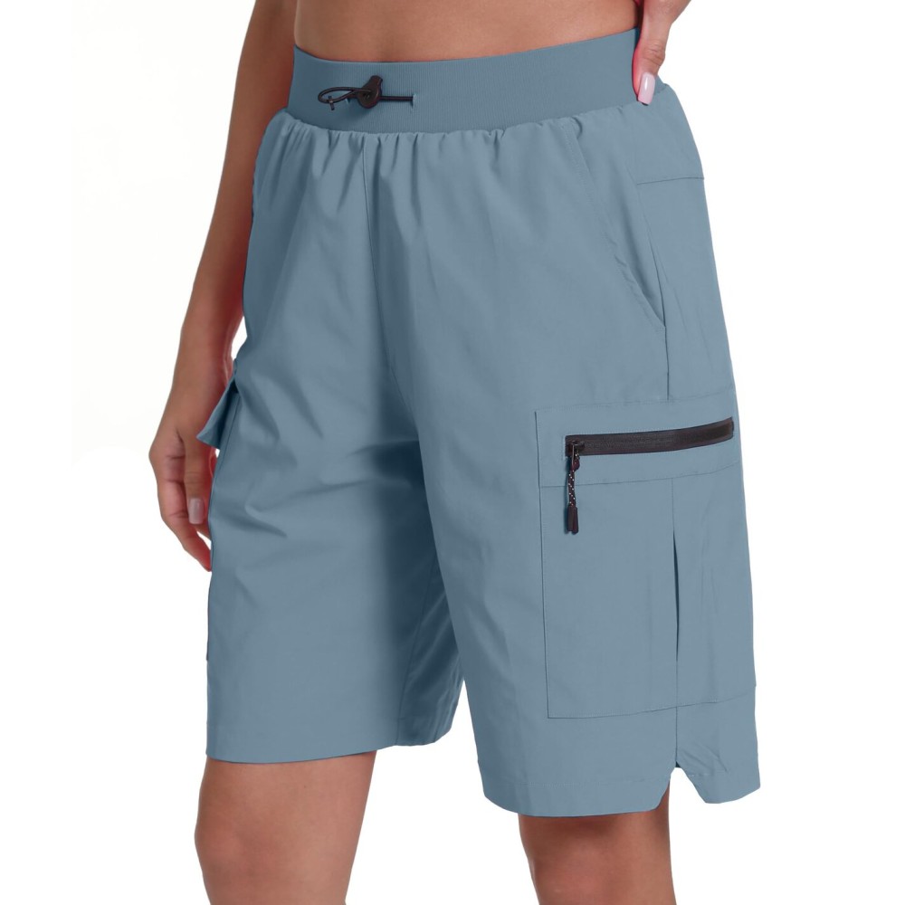 Rrosseyz Women\'s Hiking Cargo Shorts with Pockets Quick Dry Athletic Gym for Women Exercise Lounge(Denim Blue,L)
