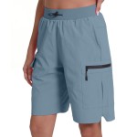 Rrosseyz Women\'s Hiking Cargo Shorts with Pockets Quick Dry Athletic Gym for Women Exercise Lounge(Denim Blue,L)