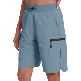 Rrosseyz Women\'s Hiking Cargo Shorts with Pockets Quick Dry Athletic Gym for Women Exercise Lounge(Denim Blue,L)