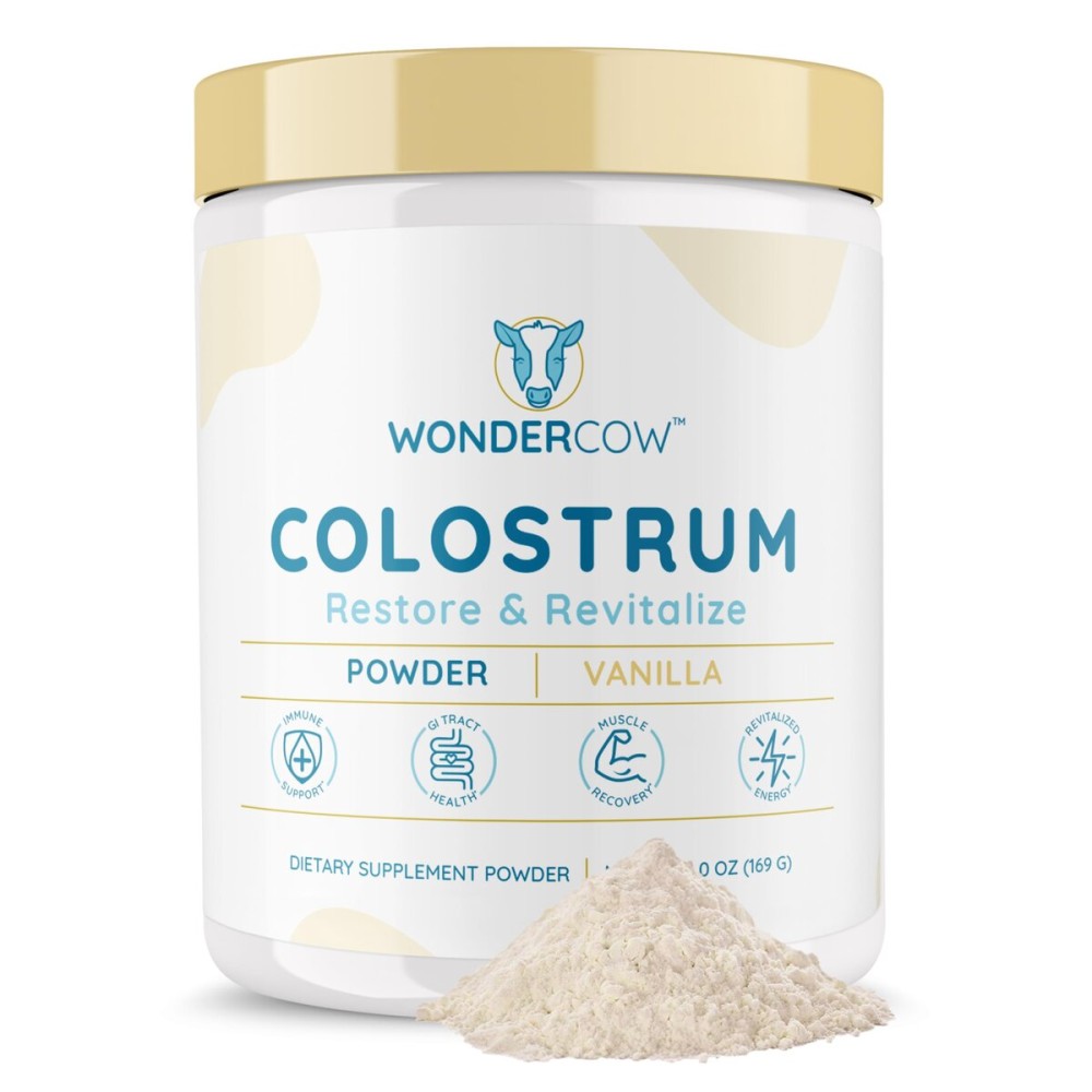 WONDERCOW Colostrum Supplement Powder for Gut Health, Immune Support, Muscle Recovery & Wellness | Natural IgG Pure Whole Bovine Colostrum Superfood, Vanilla, 60 Servings