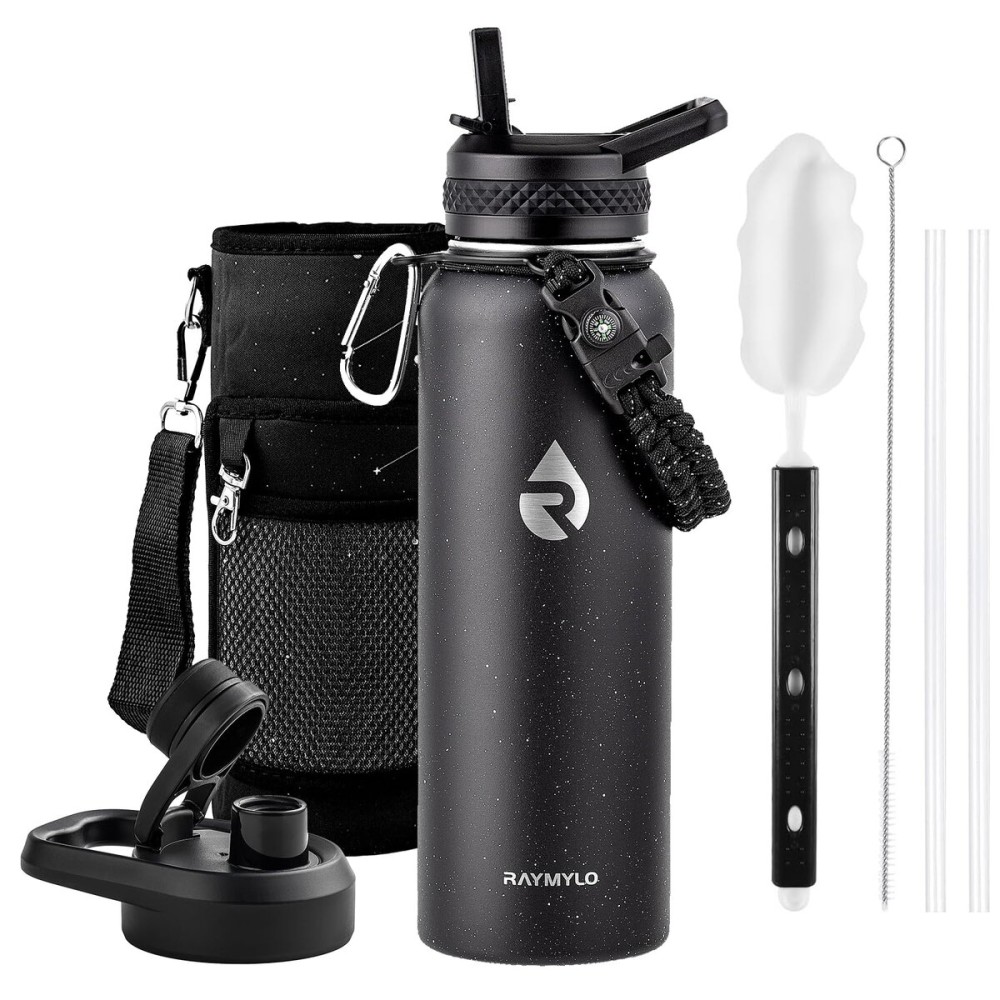 RAYMYLO 40oz Insulated Water Bottle, Triple Wall Vacuum Stainless Steel Water Bottles - Keeps Cold 48H, Reusable Metal water flask Jug for Gym, Sports, Camping, Hiking,Travel, Starry Sky-Black