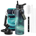 RAYMYLO 40oz Insulated Water Bottle, Triple Wall Vacuum Stainless Steel Water Bottles - Keeps Cold 48H, Reusable Metal water flask Jug for Gym, Sports, Camping, Hiking,Travel, Aurora-Green