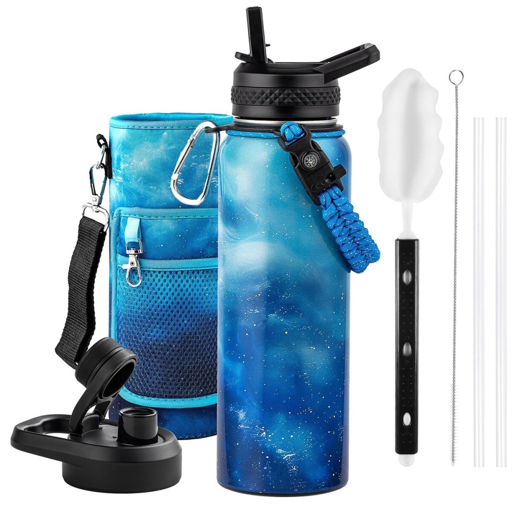 RAYMYLO 40oz Insulated Water Bottle, Triple Wall Vacuum Stainless Steel Water Bottles - Keeps Cold 48H, Reusable Metal water flask Jug for Gym, Sports, Camping, Hiking,Travel, Aurora-Blue
