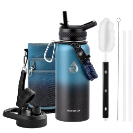 RAYMYLO 32oz Insulated Water Bottle, Triple Wall Vacuum Stainless Steel Water Bottles - Keeps Cold 48H, Reusable Metal water flask Jug for Gym, Sports, Camping, Hiking,Travel, Starry Sky-Indigo/Black